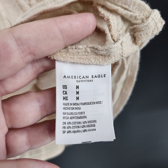 American Eagle Womens Tiered Blouse Top Size M Tan Peasant Neutral Minimalist - Picture 5 of 9